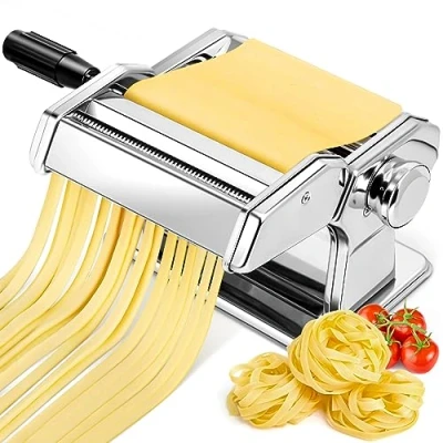 Abbildung von Manuelle Nudelmaschine, Edelstahl Pastamaker mit zwei Breiten, Walze und Kutter aus 7 einstellbaren Stärken für Nudeln, Spaghetti, Fettuccine, Lasagna