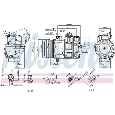 Abbildung von NISSENS 890696 Kompressor 6SBU16C 12 PAG 46 R 134a MERCEDES BENZ: C Class Saloon, E T modell, GLK