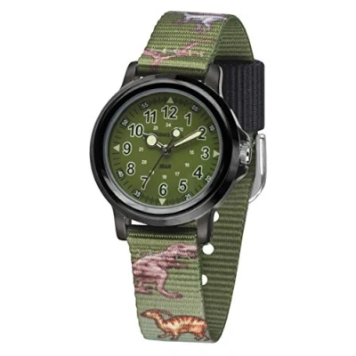 Abbildung von JACQUES FAREL Jungenuhr Jugend Armbanduhr Quarz Analog Stoffband Grün Oliv Schwarz Dino KSB 989
