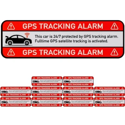 Abbildung von Aufkleber Set &quot;CAR GPS TRACKING ALARM!&quot;, 12 Stück, 67 x 21 mm, selbstklebende Folie, außenklebend, Auto Warnhinweis Sticker Innen und Außenbereich, Diebstahlschutz KFZ, Klebesticker alarmgesichert