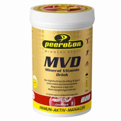 Abbildung von Peeroton MVD Mineral Vitamin Drink Kirsche, Elektrolyt Pulver mit den 5 wesentlichen Elektrolyten plus Zink, Magnesium und C regelmäßig einnehmen das Immunsystem stärken, 300g