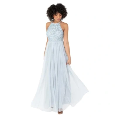Abbildung von Maya Deluxe Damen Womens Ladies Bridesmaid Maxi Dress Halter Neck Sequin Embellished Prom Graduation Wedding Brautjungfernkleid, Eisblau, 50