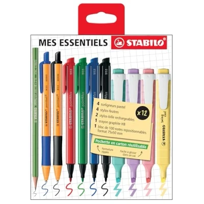 Abbildung von Stifte Set STABILO Starterpack 12er Pack Kugelschreiber, Filzschreiber, Textmarker, Bleistift &amp; Klebezettel