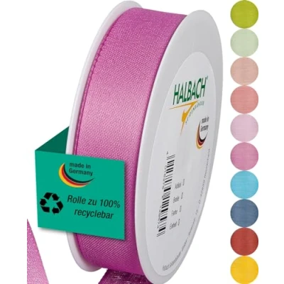 Abbildung von Halbach Seidenbänder Geschenkband Breite 25mm Länge 25m Schleifenband made in Germany Geschenkbänder Vielzahl von Farben und Breiten, perfekt zum Verpacken Dekorieren, Farbe: rosenpink
