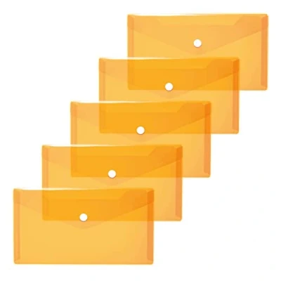 Abbildung von HERMA 20038 Dokumententaschen DIN lang transparent orange, 5 Stück, kleine Sichttaschen Umschläge mit Druckknopf, Briefumschläge aus Plastik für Schule, Uni, Büro, Reise