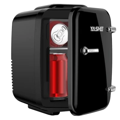 Abbildung von YASHE Mini Kühlschrank, 4 Liter Kühlschränke für Kosmetik, Getränke, 220V AC/ 12V DC Thermoelektrische Kühlung und Erwärmung, Kleiner Kühlschrank Schlafzimmer, Büro, Wohnheim, Auto (Schwarz)
