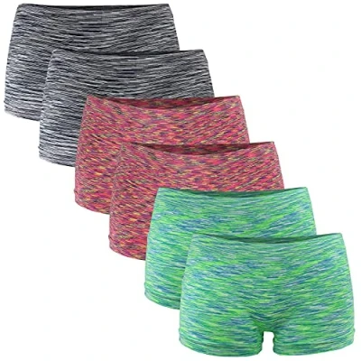 Abbildung von Fabio Farini Damen Panties 6er Pack Hipsters Boxershorts nahtlos, Seamless aus weichem Microfaser Gewebe Neon Rot/2x Grün/2x Schwarz XS 34