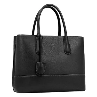 Abbildung von David Jones Damen Große Handtasche Henkeltasche Tote Shopper Bag PU Echtes Leder Stil Multi Pocket Top Griff Taschen Elegante Schultertasche Umhängetasche Arbeit Schule Schwarz