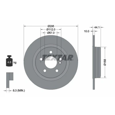 Abbildung von TEXTAR PRO 92254903 Bremsscheibe 295 10 05/06 112 voll beschichtet ohne Radbefestigungsbolzen, Radnabe MERCEDES BENZ: A Class, CLA Coupe