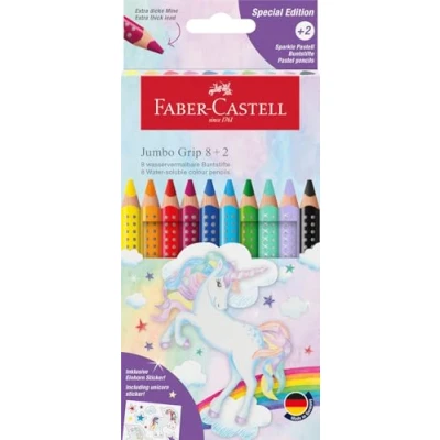 Abbildung von FABER CASTELL 110923 Buntstifte Set Jumbo Einhorn, 10 teilig, bruchsicher, inkl. 2 Sparkle Stifte und Einhorn Sticker