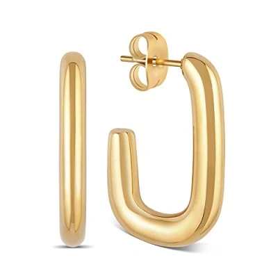 Abbildung von Creolen Eckig Gold aus Edelstahl für Damen wasserfeste rechteckige Hoops vergoldet I Frauen Ohrringe mit 18K Vergoldung
