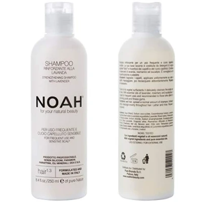 Abbildung von NOAH 1.3 Stärkendes Shampoo mit Lavendel, 250 ml, für häufige Anwendung und empfindliche Kopfhaut, formuliert in Italien, tierversuchsfrei, ohne SLS oder Parabene Nickelgeprüft