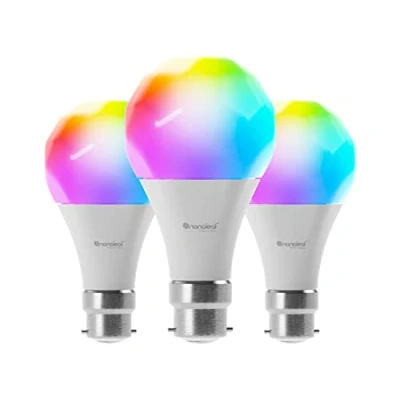 Abbildung von Nanoleaf Essentials Glühbirne, 3 Smarten RGBW B22 LED Lampen Thread &amp; Bluetooth 16 Mio. Farben Lampen, Musik und Bildschirm Sync, Funktioniert mit Google Home Apple, für Deko Gaming
