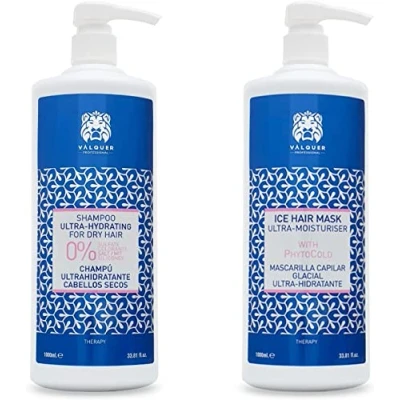 Abbildung von Valquer Professional Pack Shampoo + Ultra feuchtigkeitsspendende Maske mit Eiseffekt. ohne Salz, Silikone, Parabene und Sulfate. Trockenes Haar L, einzeln, 2 Einheiten