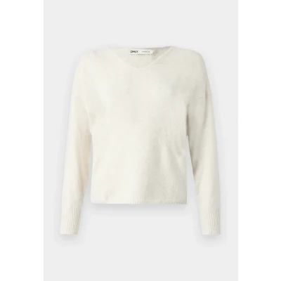 Abbildung von ONLY Damen Struktur Strickpullover V Ausschnitt Sweater Lockerer Pullover Langarm Oberteil ONLRICA Life, Farben:Creme, Größe:XS