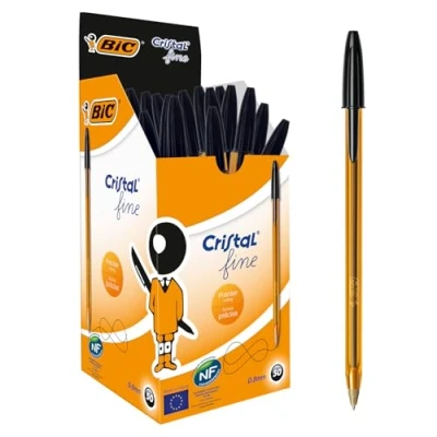 Abbildung von BIC Kugelschreiber Cristal fine 50 Kulis in Schwarz Strichstärke: 0,35mm / Kugeldurchmesser: 0,8mm fein Dokumentenecht