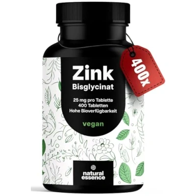 Abbildung von Zink Tabletten hochdosiert 400 mit 25mg Bisglycinat Vegan und produziert in Deutschland