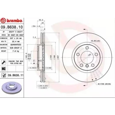 Abbildung von BREMBO COATED DISC LINE 09.B638.11 Bremsscheibe 307 24 5 innenbelüftet beschichtet hochgekohlt mit Schrauben MINI: Countryman, Paceman