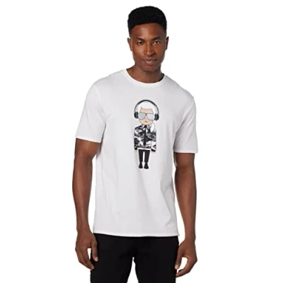 Abbildung von Karl LAGERFELD Herren Reflective, Character with Headphones Short Sleeve Crew Neck Men’s T Shirt, Weiss/opulenter Garten, XX Large