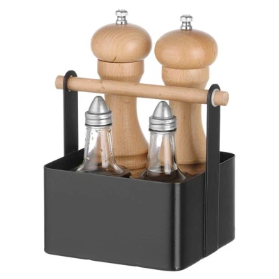 Abbildung von HENDI Besteckbehälter 17 x 13 16 cm schwarz Holzgriff pulverbeschichtet Gastro für Tisch Gastronomie, Tischbutler, Caddy
