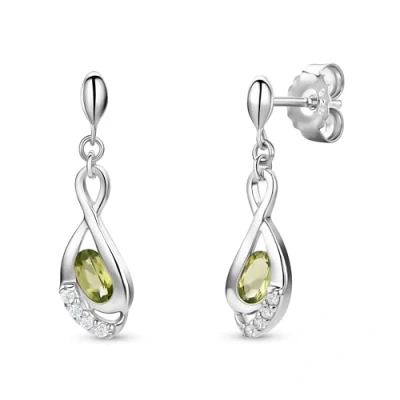 Abbildung von Miore Ohrringe Damen Hängend Silberfarbig 925 Sterling Silber Rundschliff Zirkonia Steinchen mit Peridot