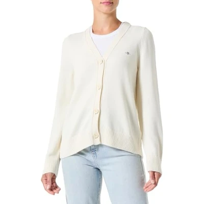 Abbildung von GANT Damen Classic Cotton Cardigan Strickjacke, Cream, Medium