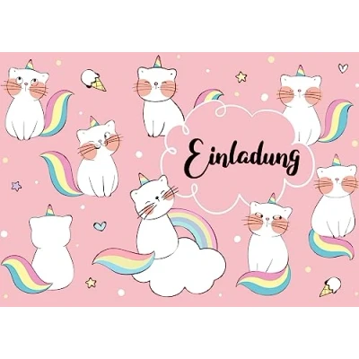 Abbildung von Edition Colibri 10 Einhorn Katzen Einladungen: Geburtstagseinladungen Kinder, Mädchen, er Set, Einhorn, Katzen, rosa, Regenbogen, Einladungskarten zum Kindergeburtstag (11139DE)
