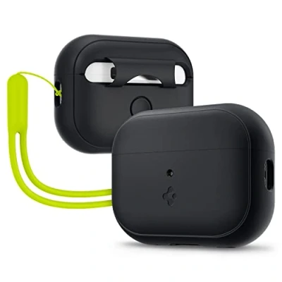 Abbildung von Spigen Silicone Fit Hülle Case Kompatibel mit AirPods Pro 2. Generation (2023/2022) Schwarz/Grün