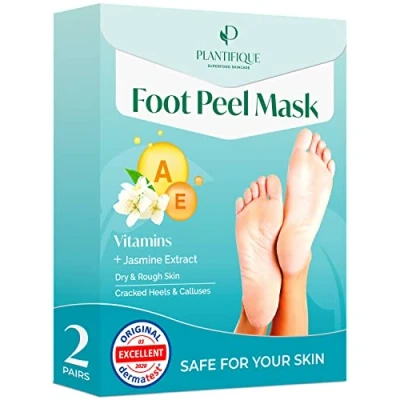 Abbildung von Plantifique Premium Hornhaut Socken Vitamine Fußmaske 2 Paare Hornhautentferner Wirksam bei Schwielen Abgestorbener und Trockener Haut Reparatur der Ferse nach einmaligem Gebrauch