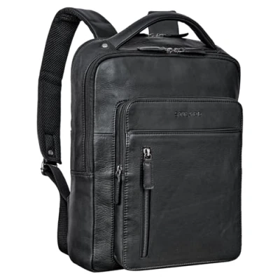 Abbildung von STILORD &#039;Tory&#039; Leder Rucksack Groß Herren Damen Business Vintage Laptoprucksack 13 14 Zoll Handgepäck Reiserucksack Travel Backpack Echtleder, Farbe:schwarz