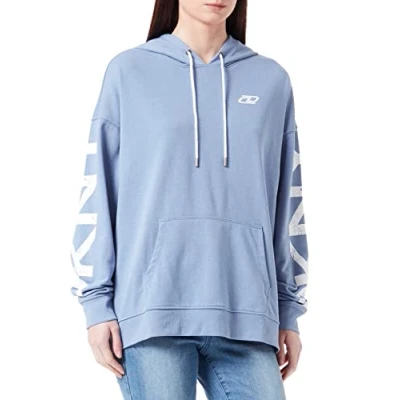 Abbildung von Dkny Damen Sport Women&#039;s Crackle Logo Pullover Hoodie Shirt, Country Blue, L EU