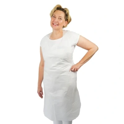 Abbildung von ARNOMED PE Einwegschürzen 50 Stk, Schürze Wasserdicht, Plastikschürzen 30µ dick, Geblockte Einmalschürzen Gr 75x120cm, Weiß Ölbeständig, Fleischer /Metzger Schürze, Medizinische Einwegschürze
