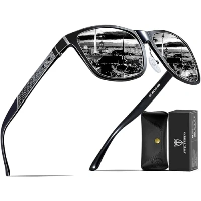 Abbildung von ATTCL Herren Polarisierte Fahren Sonnenbrille Al Mg Metall Rahme Ultra Leicht, M, Schwarz