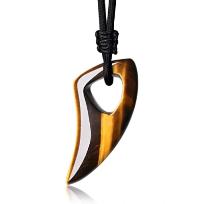 Abbildung von COAI Geschenkideen Wolfszahn Anhänger aus Tigerauge Amulett Halskette für Damen und Herren