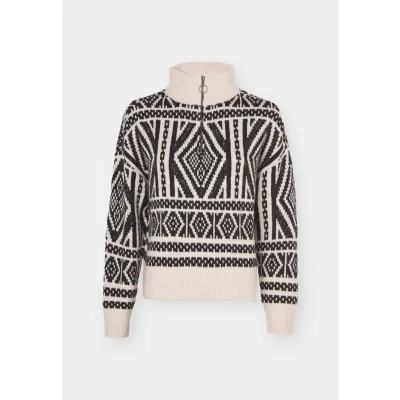 Abbildung von ONLY Onlfelicia ZIP Strickpullover, Damen, Größe: Small, Pumice stone/black