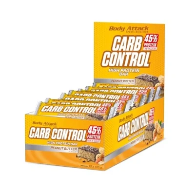 Abbildung von Body Attack Carb Control, Proteinriegel ohne Zuckerzusatz, Low Sugar High Protein, Eiweißriegel mit Whey, auch in der Mix Box (Peanut Butter, 15 x 100g)