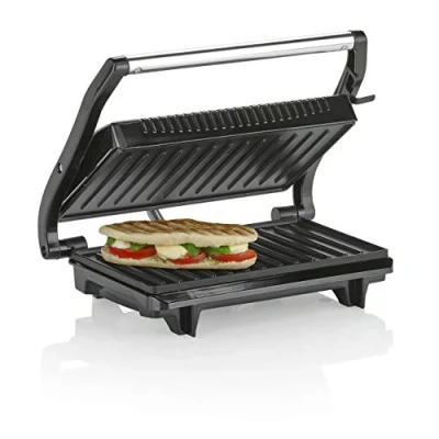 Abbildung von Tristar Kontaktgrill Sandwich Maker mit Edelstahlausführung, 700 Watt, 0,7m Kabellänge, antihaftbeschichtet, isolierte Handgriffe, GR 2846, 22,5 x 14 cm