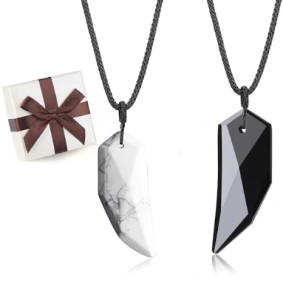 Abbildung von COAI Geschenkideen Glückskette Spitzer Anhänger aus Obsidian und Howlith Amulett Halskette für Partner