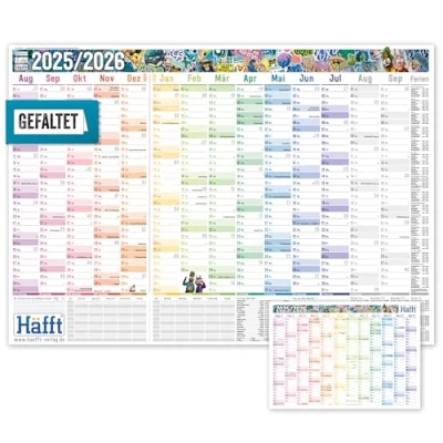 Abbildung von Häfft® XXL Wandkalender Schuljahr 2025/2026 A1 + (89 x 63 cm) groß, gefaltet &quot;Brot &amp; Schwein&quot; Schuljahreskalender, Schuljahresplaner nachhaltig klimafreundlich