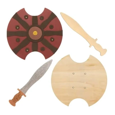 Abbildung von Baker Ross FE458 Gladiator Holzschwerter und Schilde, zum Dekorieren. Bemalen Sie Ihre eigenen Sets, Kostümset für Kinder, 2 Stück