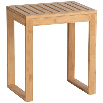 Abbildung von WENKO Badhocker Mod. Bamboo, Hocker für Bad und Gäste WC, Möbelstück aus Bambus, Sitzgelegenheit Ablagefläche Wohn Schlafräume, schöner Tritt, 40 x 30 46 cm, Natur