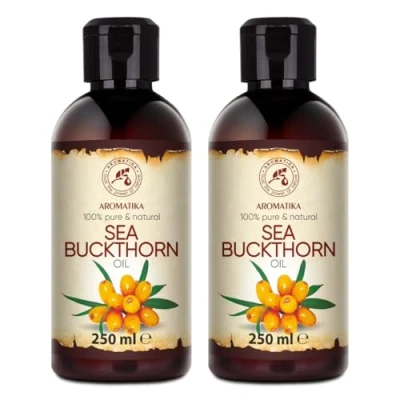 Abbildung von Sanddornöl Set 2x250ml Hippophae Rhamnoides Kaltgepresst Sanddorn Öl Sea Buckthorn Oil Rein &amp; Natürlich Trägeröl Pflegeöl Body für Hautpflege Gesicht Körperpflege