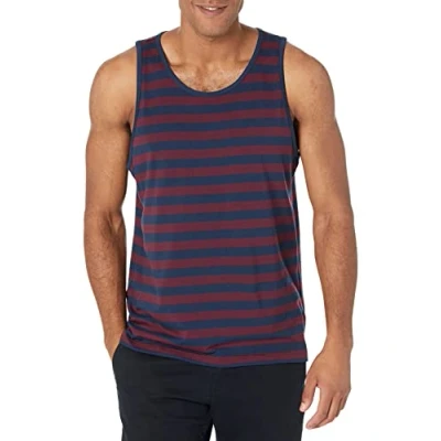 Abbildung von Amazon Essentials Herren Tanktop, Normale Passform, Burgunderrot Marineblau Streifen, XL