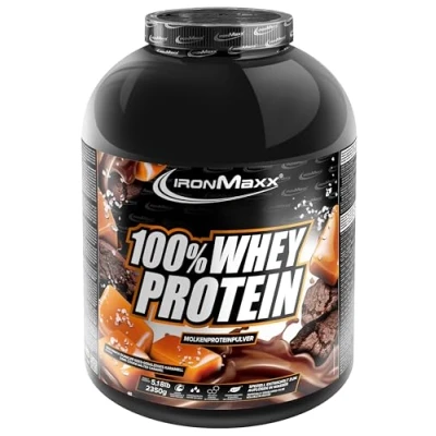 Abbildung von IronMaxx 100% Whey Protein Pulver Dark Cookie Salted Caramel 2,35kg Dose zuckerreduziertes, wasserlösliches Eiweißpulver aus Molkenprotein viele verschiedene Geschmacksrichtungen