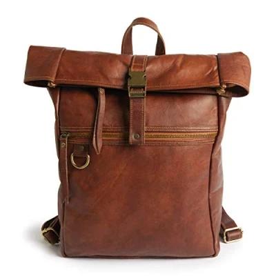 Abbildung von LEABAGS Leder Rucksack Damen &amp; Herren I Laptopfach 13 Zoll Echtleder Premium Daypack Eleganter Backpack Frauen Männer Lederrucksack Vintage Cognac
