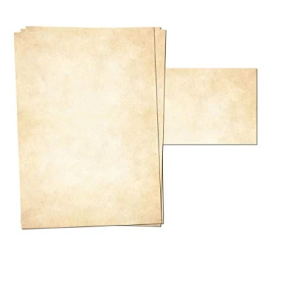 Abbildung von 25er Set PRESENTOU Briefpapier beidseitig bedruckt 120 Gramm Papier Motivpapier Urkundenpapier Urkunde Speisekarte Liebesbrief (Vintage Hell, 25 + Bögen Umschläge)