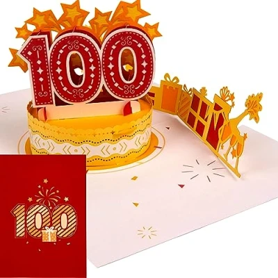 Abbildung von Liebessa Geburtstagskarte zum 100. Geburtstag (ROT) 3D Pop Up Karte für Frau oder Mann Handgemachte Jubiläum Glückwunschkarte, mit Umschlag