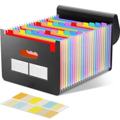 Abbildung von Diboniur Dokumentenmappe A4, Fächermappe Ordner Organizer, 24 Taschen Mappen Ordnersystem, Akkordeon Document Organizer für Schule oder Büro Dokumente (Schwarz)