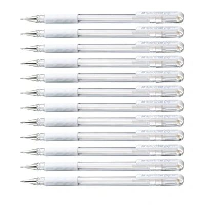 Abbildung von Pentel K118 LW Hybrid Gel Pastell Grip Tintenroller mit pigmentierter Tinte, 12 er Packung, weiß
