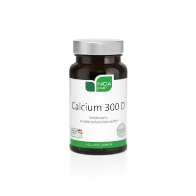 Abbildung von nicapur® CALCIUM 300 D I mit dem Mineralstoff aus fossilen KORALLEN und Vitamin D3 Reinsubstanz ohne Zusatzstoffe Für die Calciumversorgung der Knochen